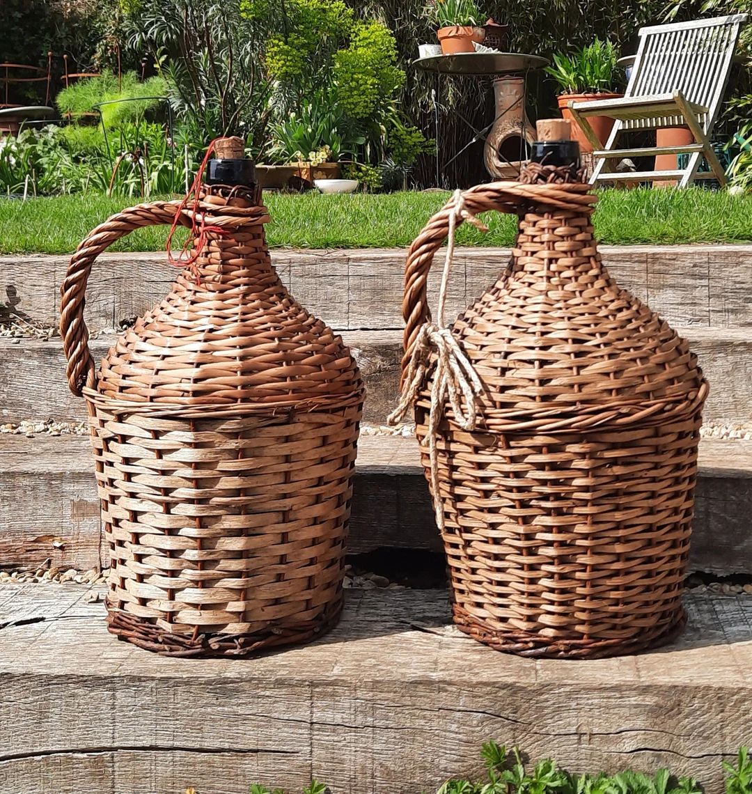 Vintage Green Glass Demijohn In Wicker Basket, French Farmhouse Decor Wine Carboy, Rustic Cottage... | Etsy (US)