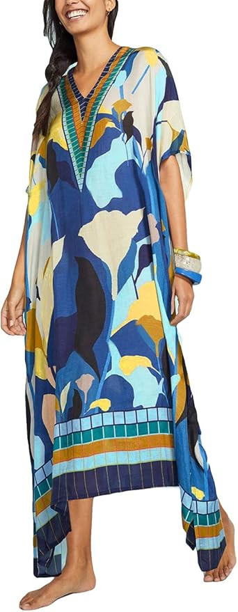 Bsubseach Women Bathing Suit Cover Up Ethnic Print Kaftan Beach Maxi Dresses | Amazon (US)