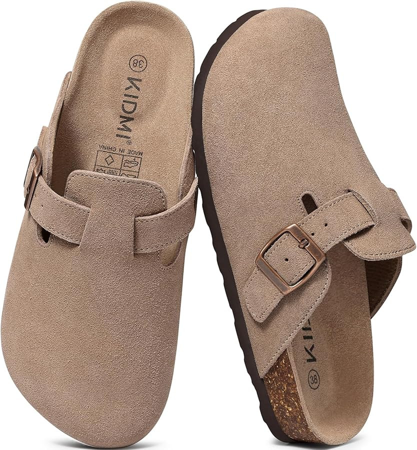 KIDMI Genuine Suede Clogs for Women Men Cork Footbed Sandals Leather Mules Potato Shoes with Arch... | Amazon (US)