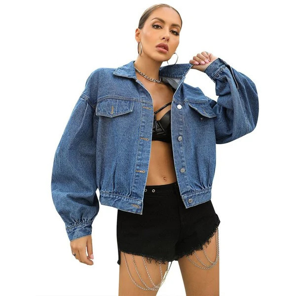 Oversized denim jacket dark blue / S | Casual Chic Boutique