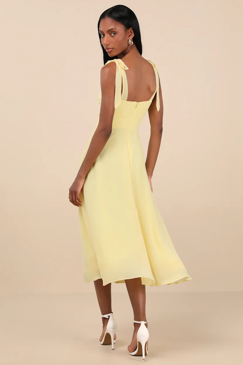 Sophisticated Charisma Light Yellow Tie-Strap A-Line Midi Dress | Lulus
