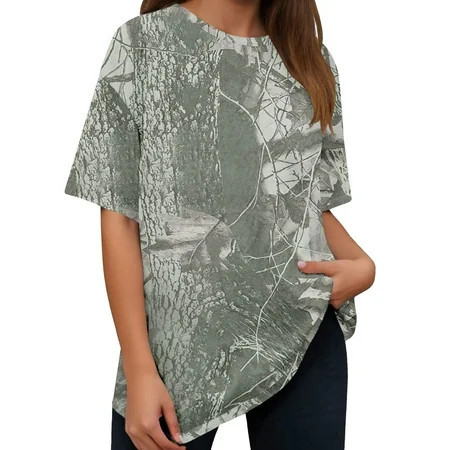 Camo Shirt Women Oversized Maple Leaf Graphic Print Short Sleeve Tee Tops Summer Casual Loose T-Shirts Streetwear | Walmart (US)