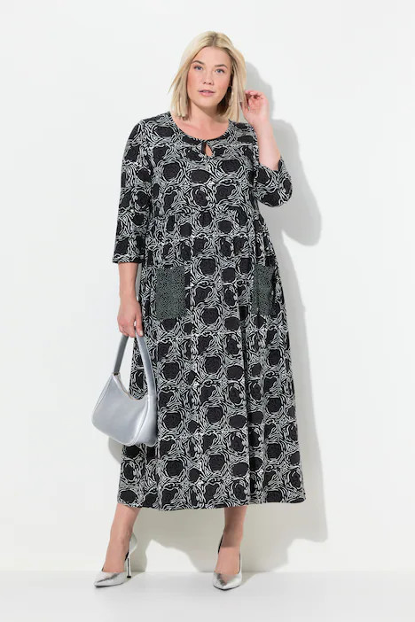 Mix Print Pocket Empire Knit A-line Pocket Dress | Ulla Popken - US