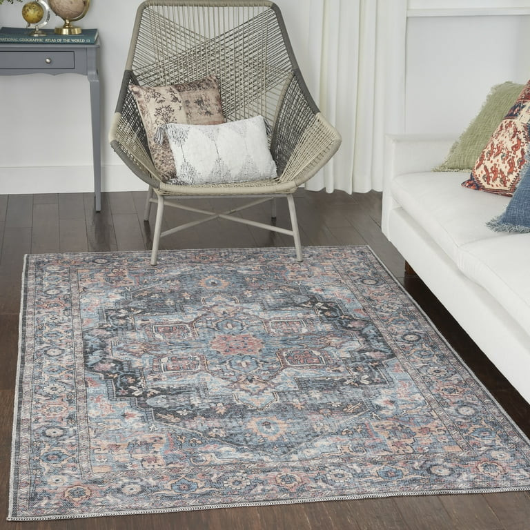 Nicole Curtis Machine Washable Vintage Boho Light Blue Multi 5'3" x 7'3" Area Rug, (5' x 7') | Walmart (US)