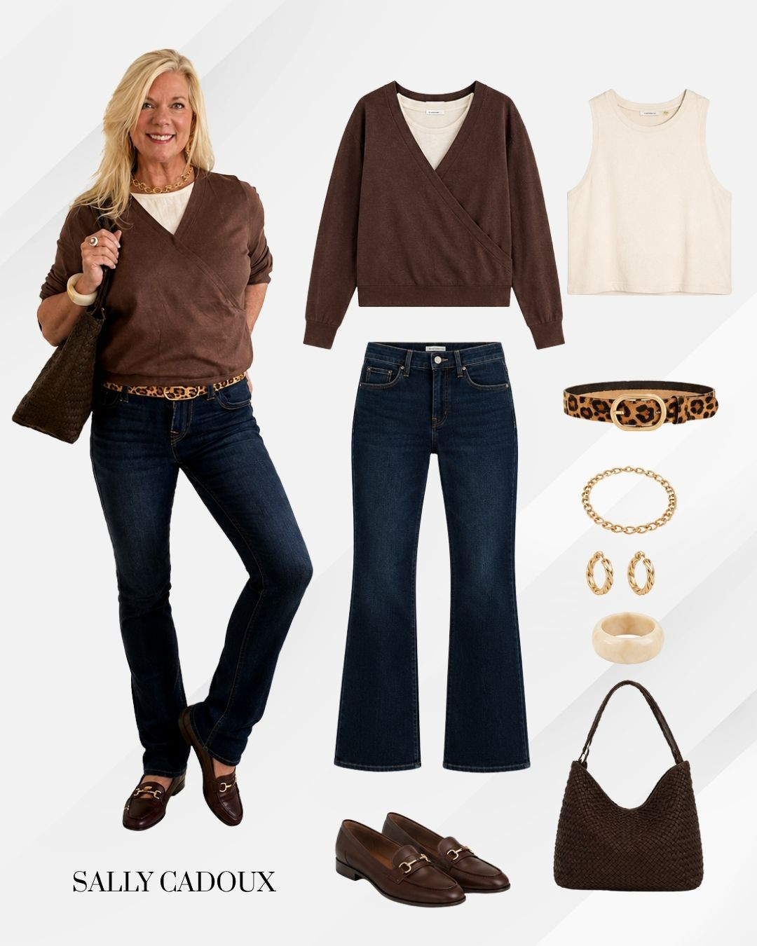 Chocolate brown wrap sweater + leopard belt + dark wash jeans = fall style done right 🤎🐆 Bootie loafers and a woven brown bag pull the whole look together. Similar items and colors are linked too! Shop the whole moodboard on my LTK ⬇️
#LTKover50 #FallOutfitIdeas #LeopardPrint #WrapSweater #LTKitbag 

 #LTKootd #LTKSeasonal #LTKOver40