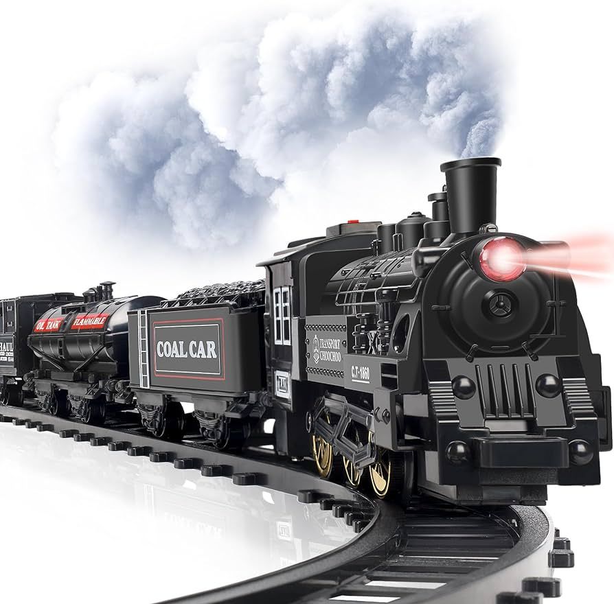 OleFun Train Set, Electric Train with Water Steam, Sounds & Lights, Model Christmas Train Set for... | Amazon (US)