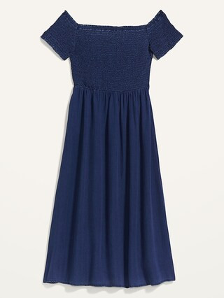 Smocked Off-the-Shoulder Chambray Fit & Flare Midi Dress for Women | Old Navy (US)