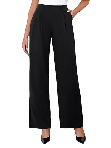 DLOODA Womens Wide Leg Dress Pants Stretchy High Waisted Work Pants Business Casual Office Trousers with Pockets Black 1S | Amazon (US)