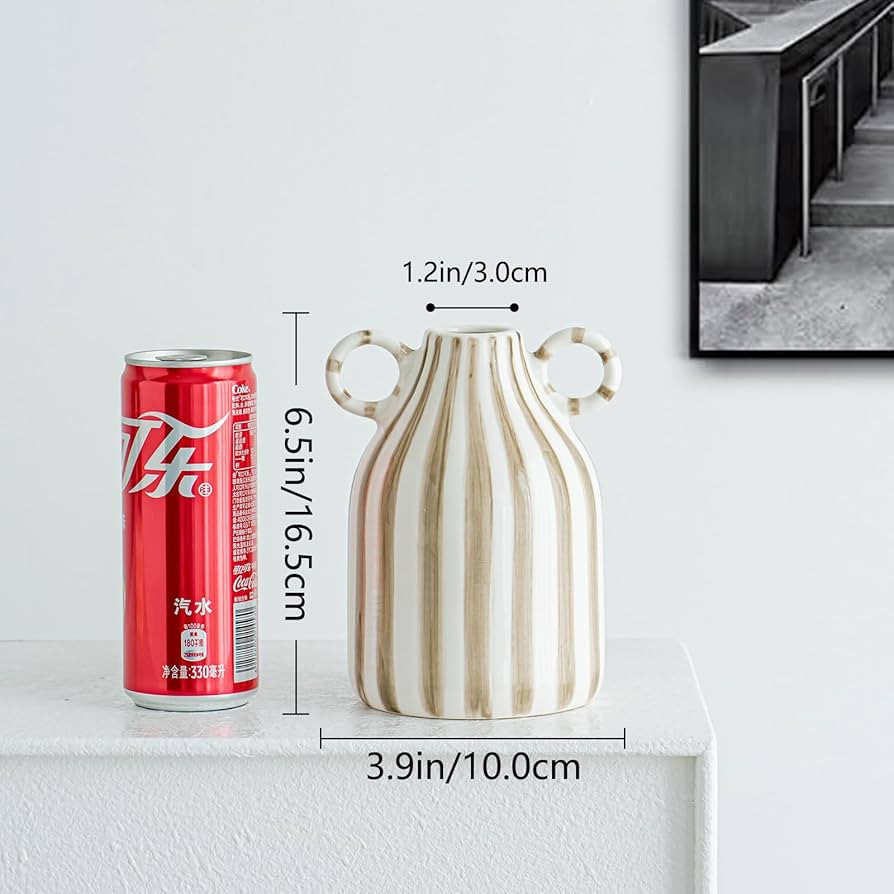White and Brown Ceramic Vase, Mid Century Modern Striped Small Vases for Flower&Pampas Grass Cent... | Amazon (US)