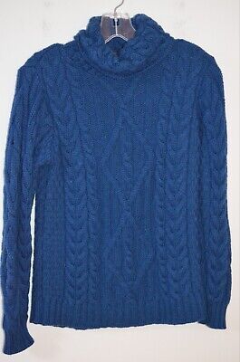Inis Crafts Blue 100% Wool Turtleneck Cable Knit Sweater Size S Made in Ireland  | eBay | eBay US