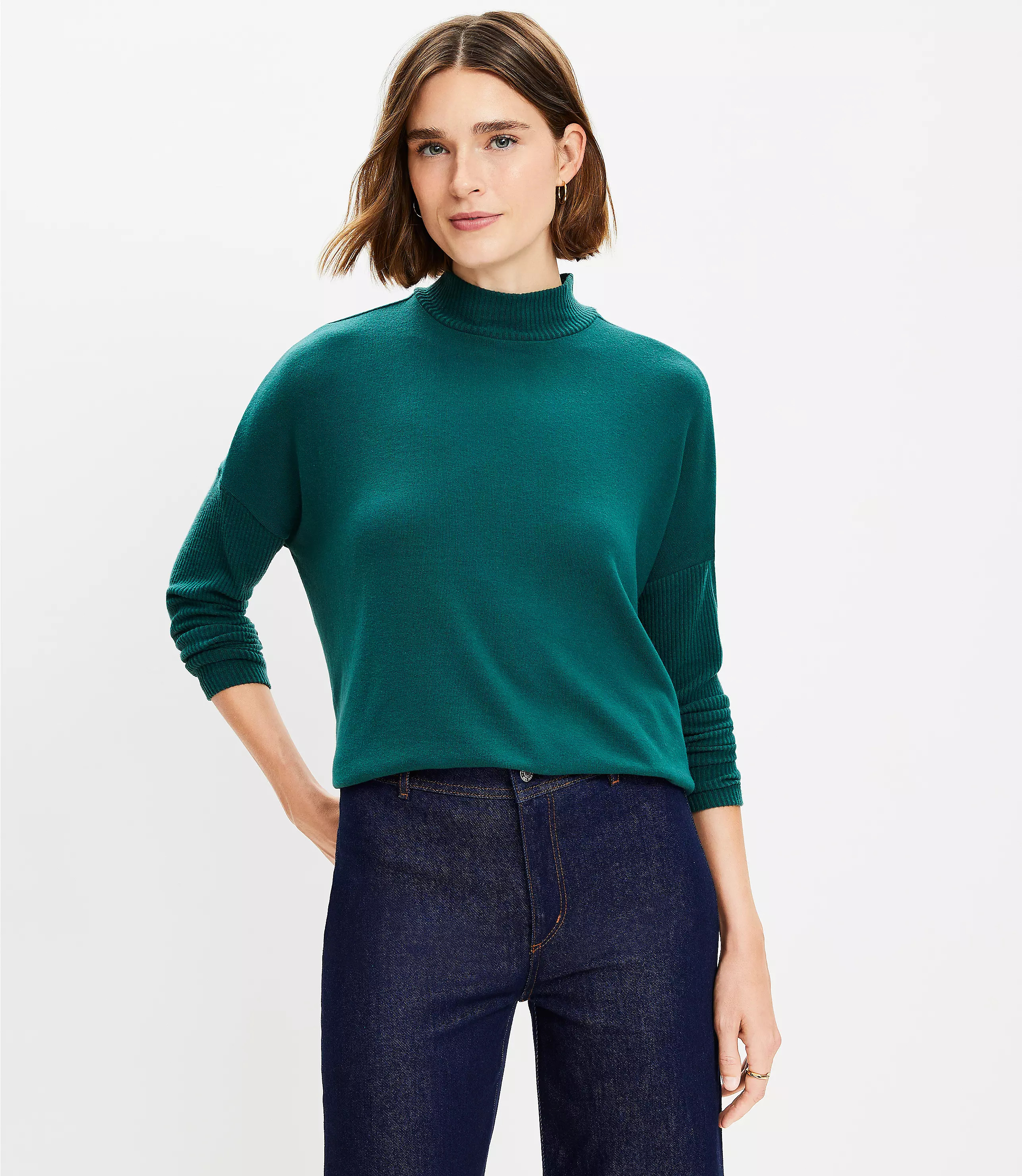 Ribtrim Jersey Mock Neck Top | LOFT