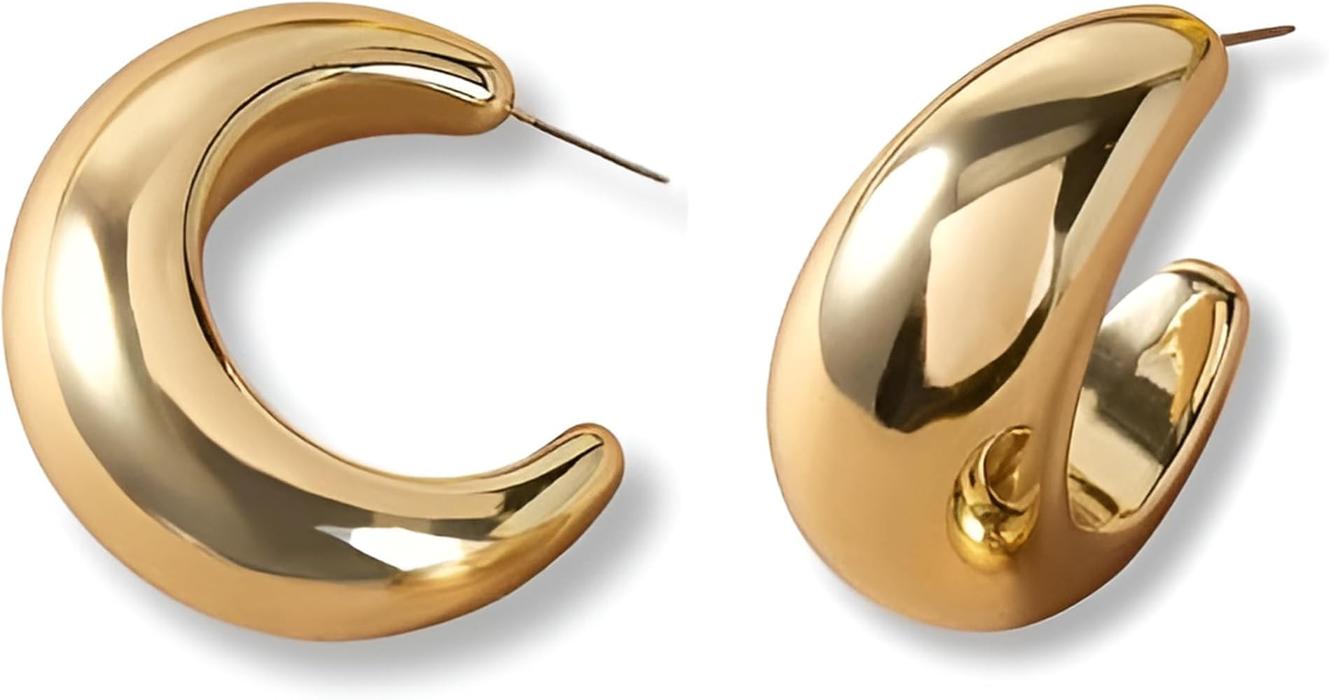 14k Gold Plated Hoop Earrings for Women - Chunky, Trendy, Lightweight, Hypoallergenic Statement G... | Amazon (US)