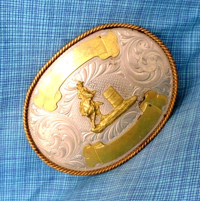 Barrel Racing Trophy Belt Buckle Rodeo Cowgirl Ribbons Nickel Vtg 80s MSS.SHY502 | eBay US
