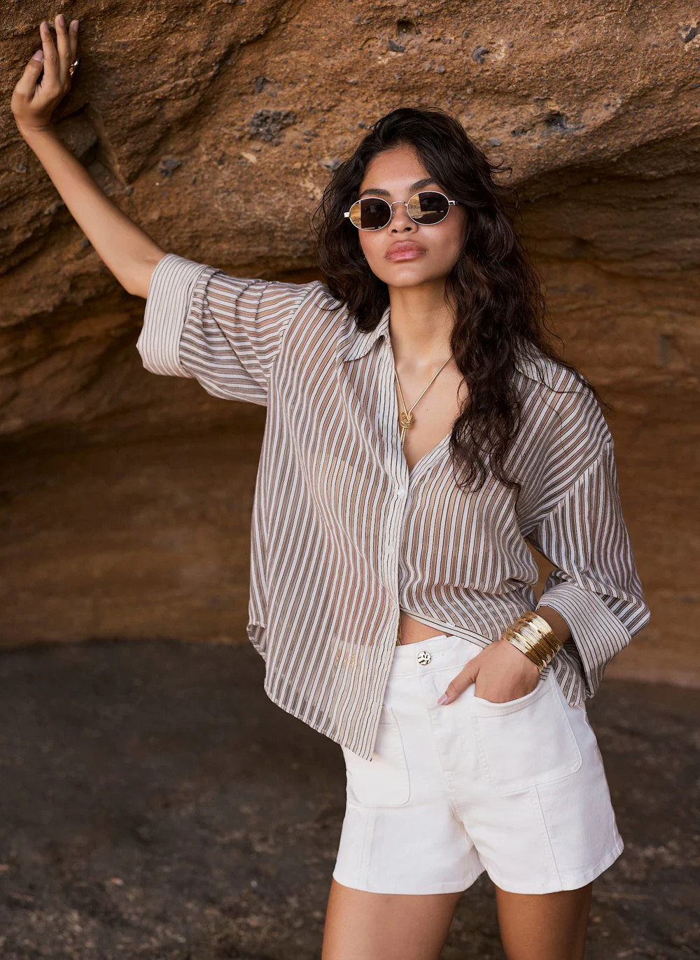 Neutral Striped Sheer Shirt | Mint Velvet
