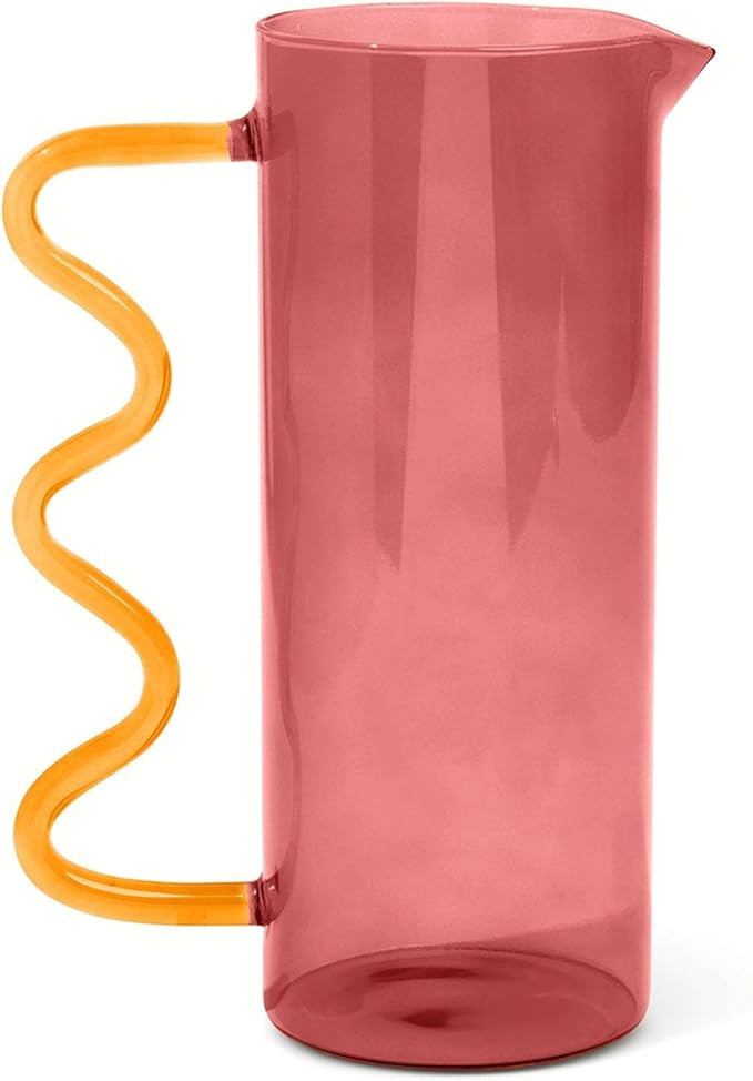 Core Kitchen Rose Pink & Honey Vibrant Squiggle 44 Ounce Durable Glass Pitcher Carafe Decanter Se... | Amazon (US)
