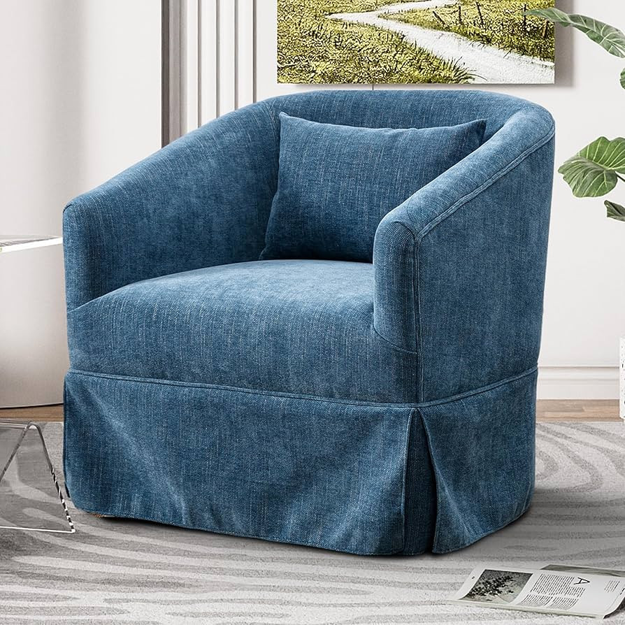 Swivel Accent Chair, Comfy Modern Swivel Barrel Chair with Skirt Thick Cushion, 360°Upholstered ... | Amazon (US)