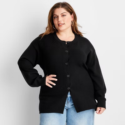 Women's Long Sleeve Nipped Waist Cardigan - Future Collective Black XXL: Viscose Blend, Front But... | Target