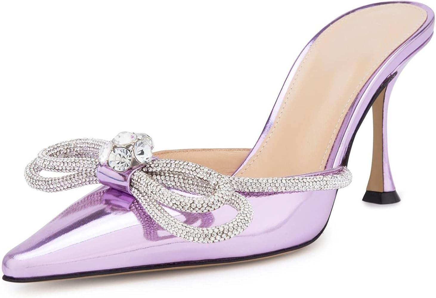 MIRAAZZURRA Women High Heeled Mules Pointed Toe Crystal Rhinestones Bow Sandals Stiletto Backless... | Amazon (US)