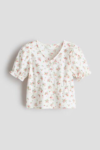 H & M - Puff-Sleeved Cotton Seersucker Blouse - White | H&M (US + CA)