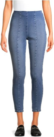 Time and Tru Women's High Rise Pull-on Seamed Front Skinny Jeans (Small, Medium Wash) | Amazon (US)