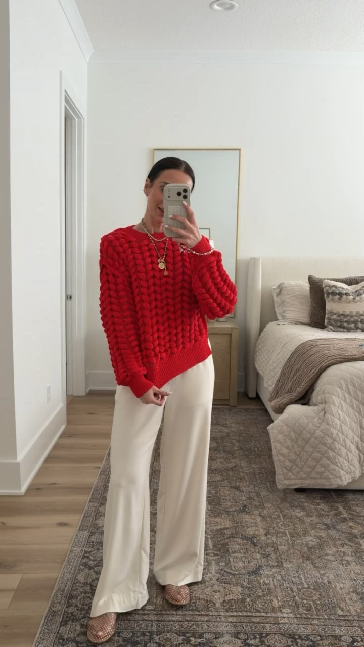 Sweater size M. 
red chunky sweater, target finds, casual chic, spring outfit, relaxed pants, mesh flats, annabrstyle

#LTKootd #LTKOver40