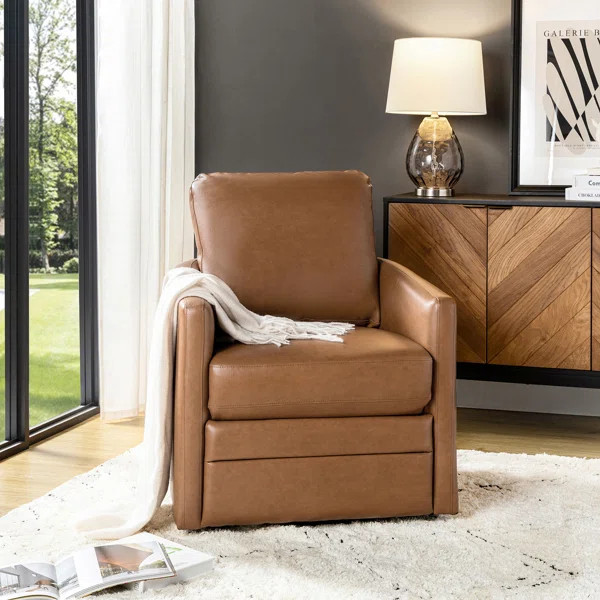 Alfonso Faux Leather Swivel Accent Chair with Removable Cushion | Wayfair North America
