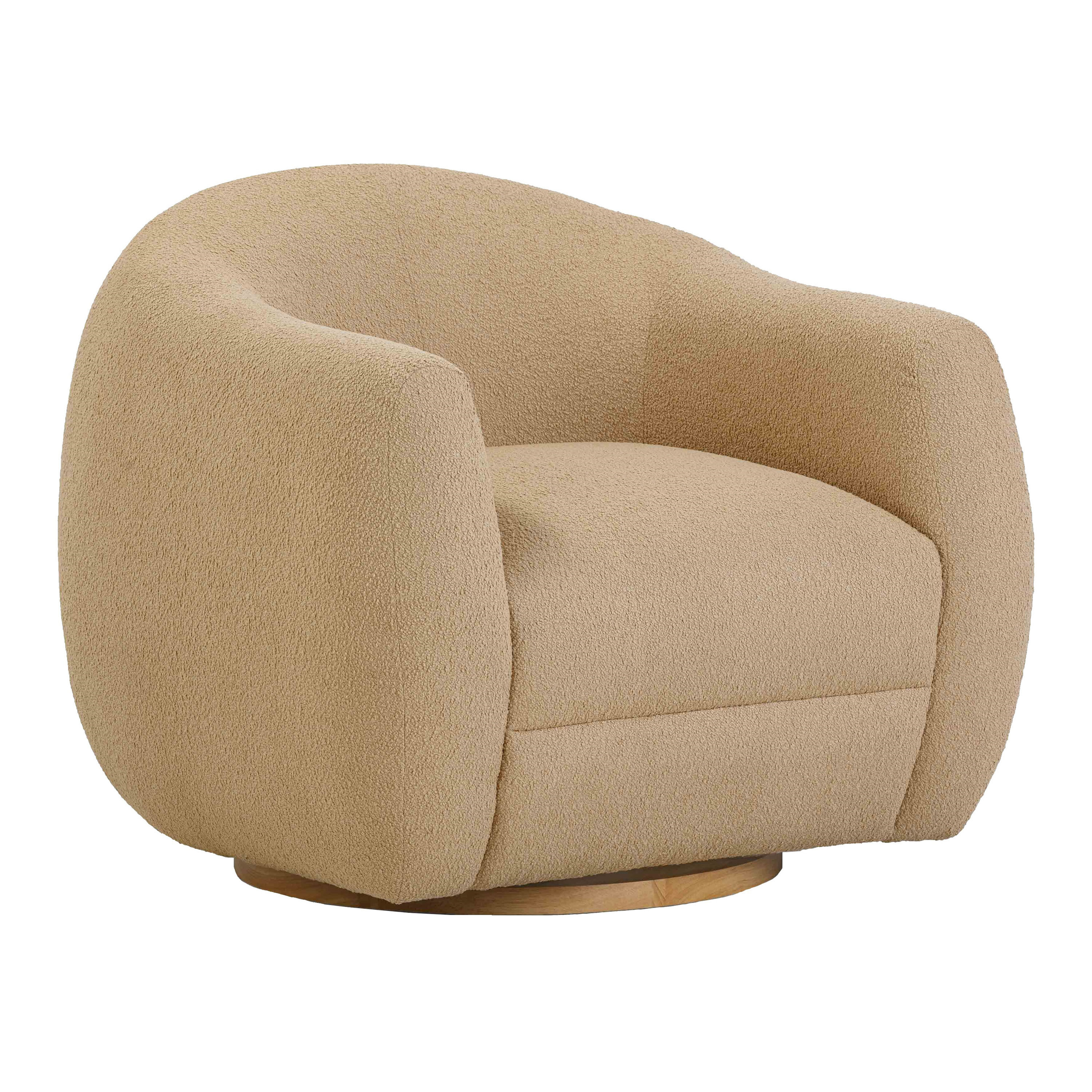 Fredo Boucle Art Deco Curved Upholstered Swivel Chair | World Market