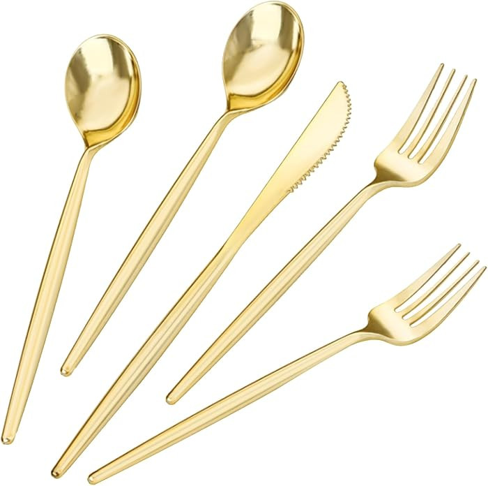 LIYH 360 Pcs Gold Plastic Silverware - Elegant Gold Silverware Disposable Utensils Set for Weddin... | Amazon (US)