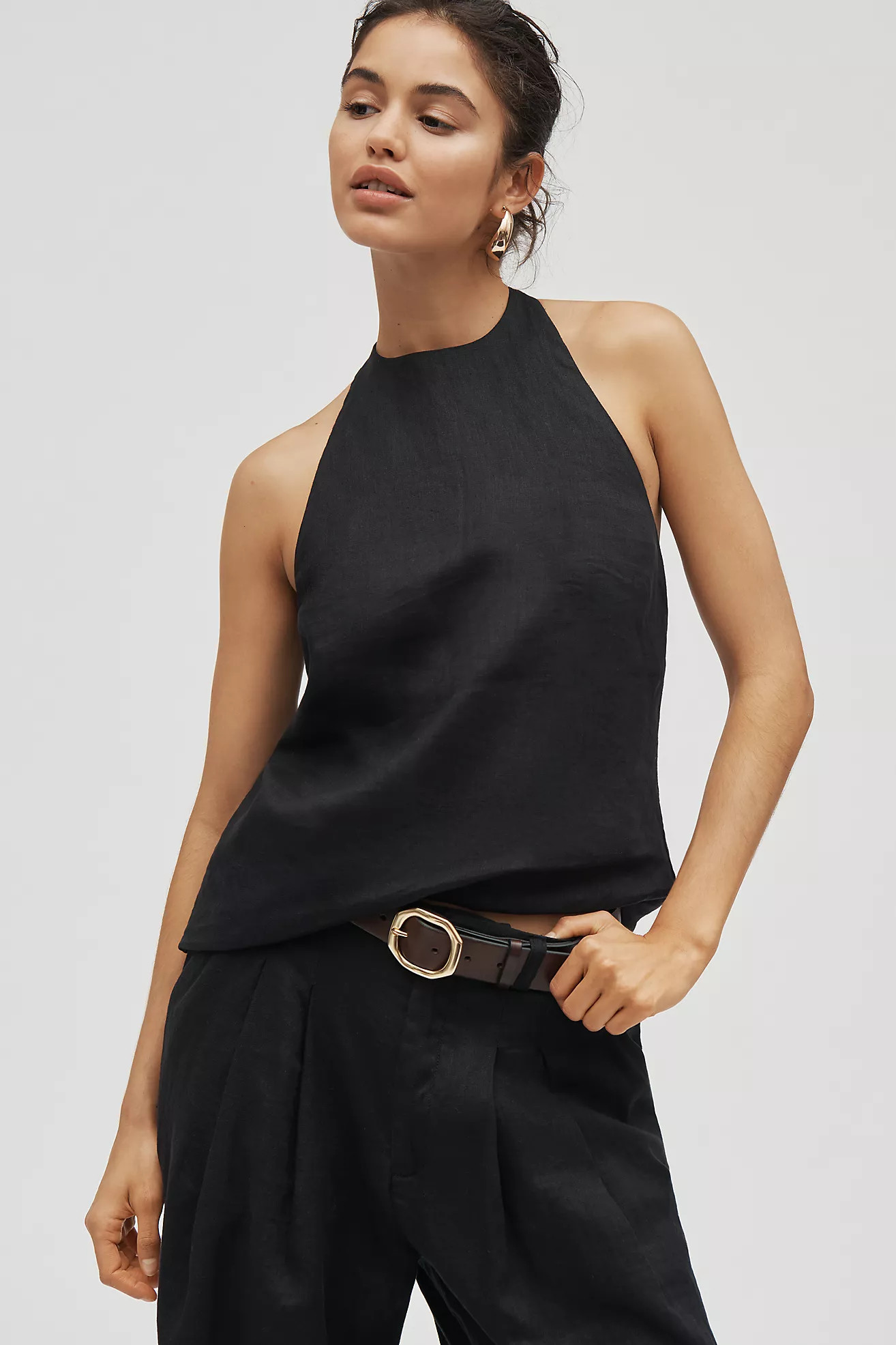 Maeve High-Neck Linen Asymmetric Long Tank | Anthropologie (US)