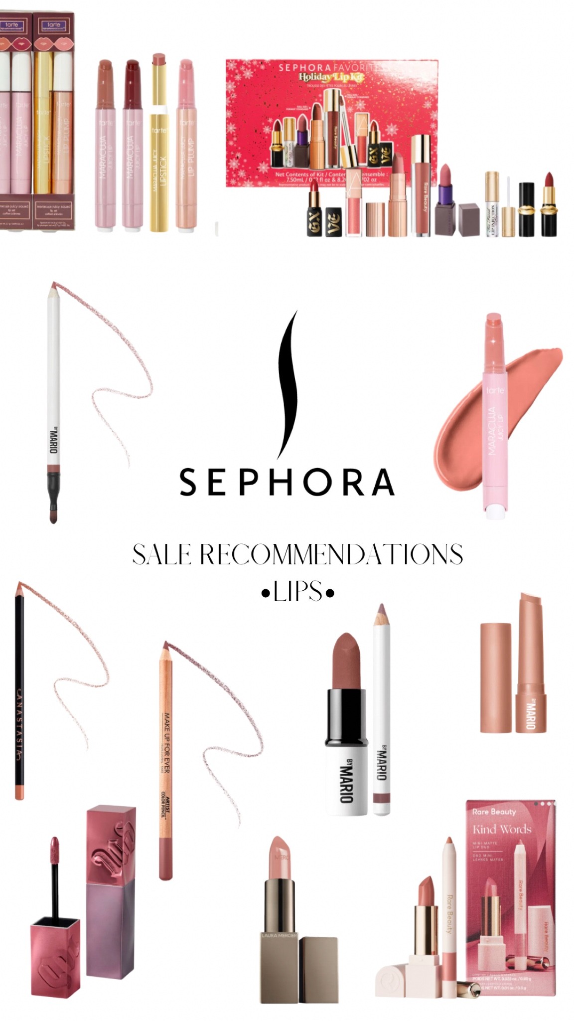 Sephora sale lip product recommendations- liquid lipstick, lip balm, lip mask, lip liner, lip kit, tarte maracuja juicy lip, makeup by Mario, anastasia Beverly Hills, makeup forever, Sephora favorites kit 

#LTKbeauty #LTKsalealert #LTKSeasonal
