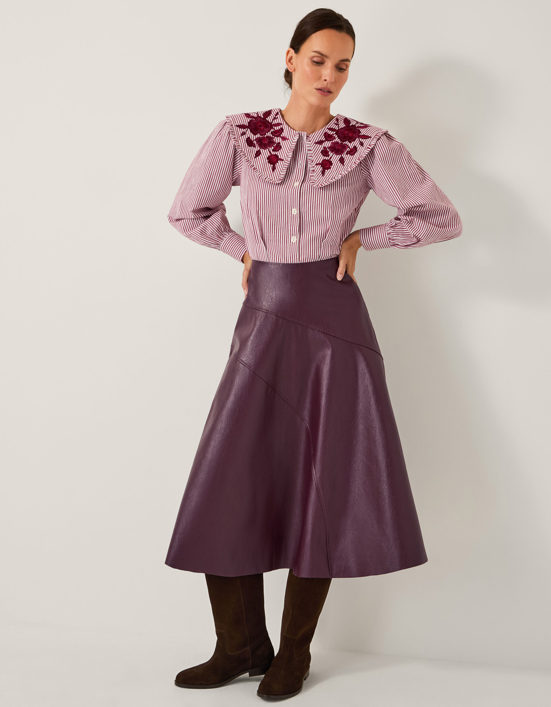 Marnie Faux Leather Midi Skirt Red | Monsoon (UK)