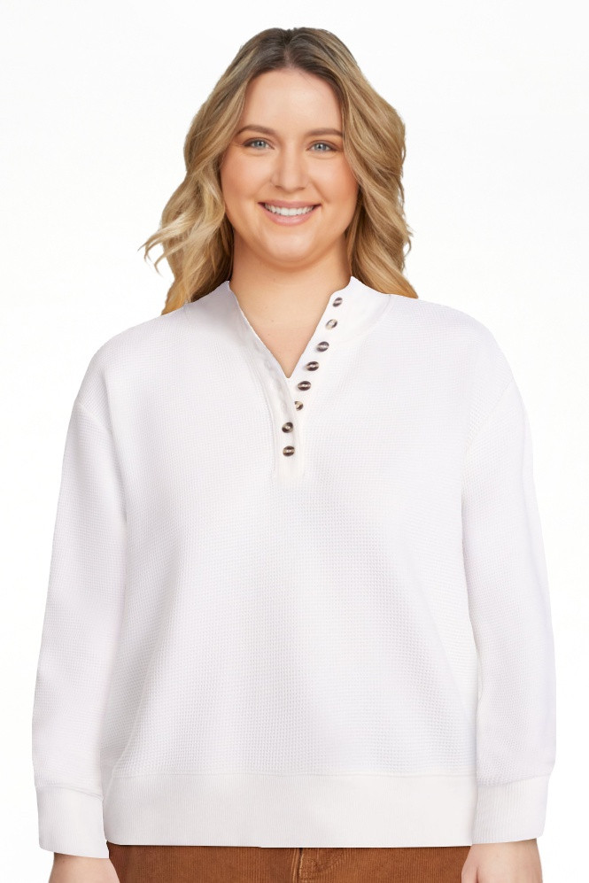 Scenario Women's and Women's Plus Waffle Knit Button Top with Long Sleeves, Sizes XS-4X | Walmart (US)