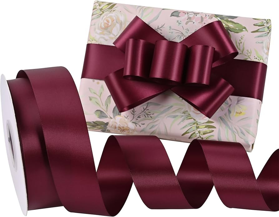 Wine Red Satin Ribbon 1-1/2 Inch 50 Yards Double Faced Polyester Satin Ribbons for Gift Wrapping ... | Amazon (US)