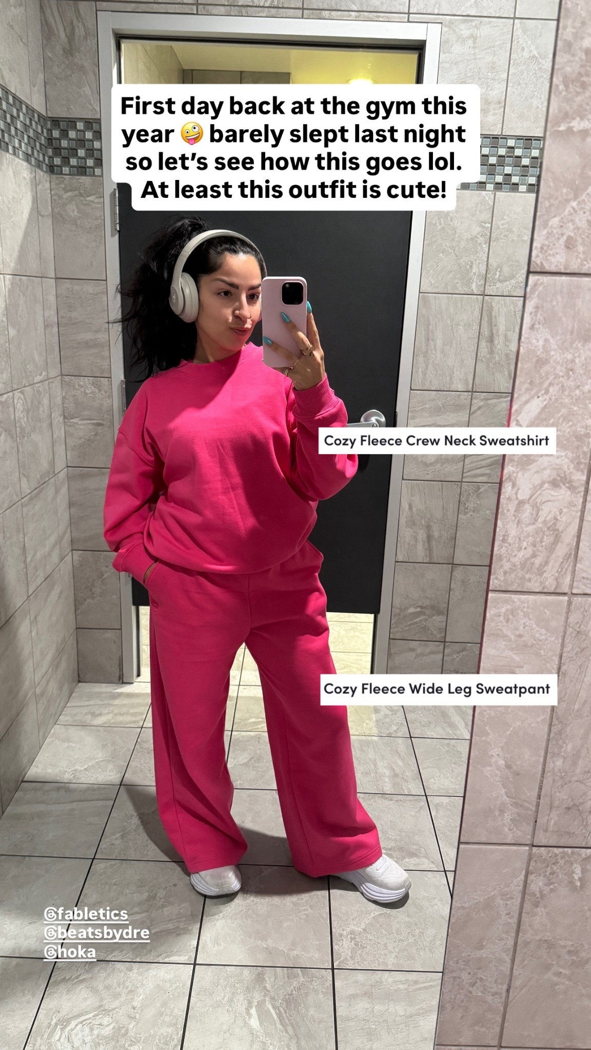 First day back at the gym this year 🤪 barely slept last night so let’s see how this goes lol. At least this sweat set from Fabletics is cute! 🩷 http://fabletics.sjv.io/qzJoBO @fabletics @beatsbydre #hoka 

#LTKselfcare #LTKmorningroutine #LTKmomlife