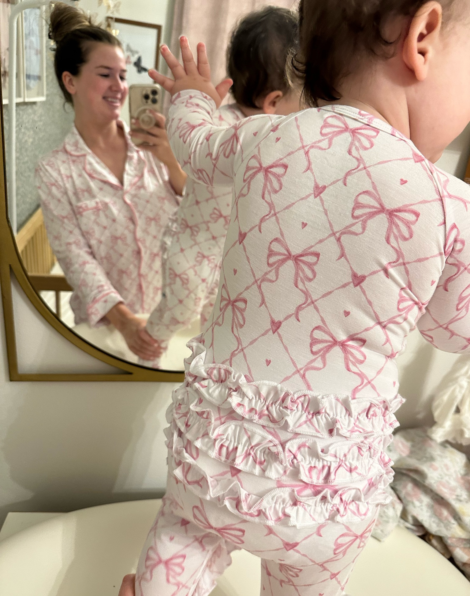 Mommy and me matching bamboo pjs bows and hearts 🎀💕