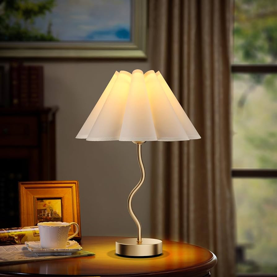 Pleated Table Lamp - Small Table Lamp 3 Way Dimmable Touch Lamps for Night Stands with USB C+A Po... | Amazon (US)