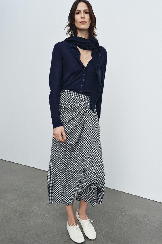 DRAPED GINGHAM SKIRT | Zara US