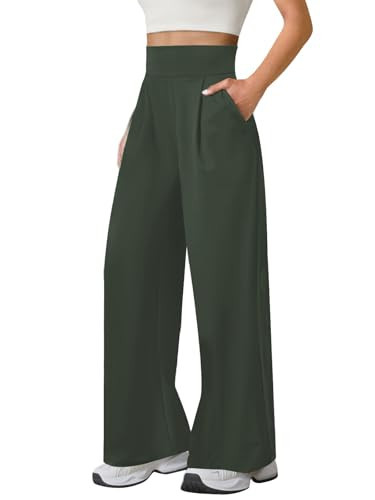 JEKAOYI Womens Wide Leg Yoga Pants High Waist Loose Stretch Causal Lounge Workout Gym Trousers with Pockets Dark Green | Amazon (US)