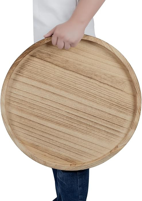 Round Ottoman Tray for Coffee Table Living Room Wood Serving Tray Large Wooden 20 Inches Rustic T... | Amazon (US)
