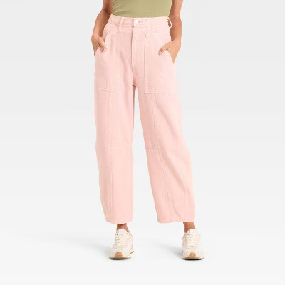 Women's High-Rise Utility Barrel Jeans - Universal Thread™ Pink 12 | Target