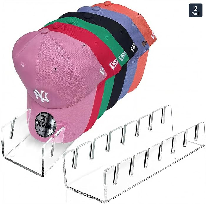 CHENYAOAI Hat Organizer for Baseball Caps, 2 Pcs No Install Acrylic Hat Stand for 14 Baseball Cap... | Amazon (US)