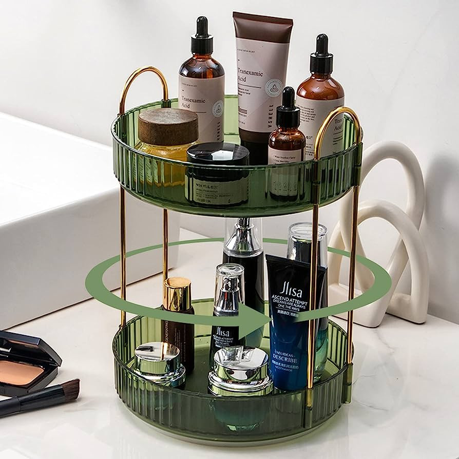shuang qing Rotating Makeup Organizer for Vanity 2 Tier, High-Capacity Skincare Clear Make Up Sto... | Amazon (US)