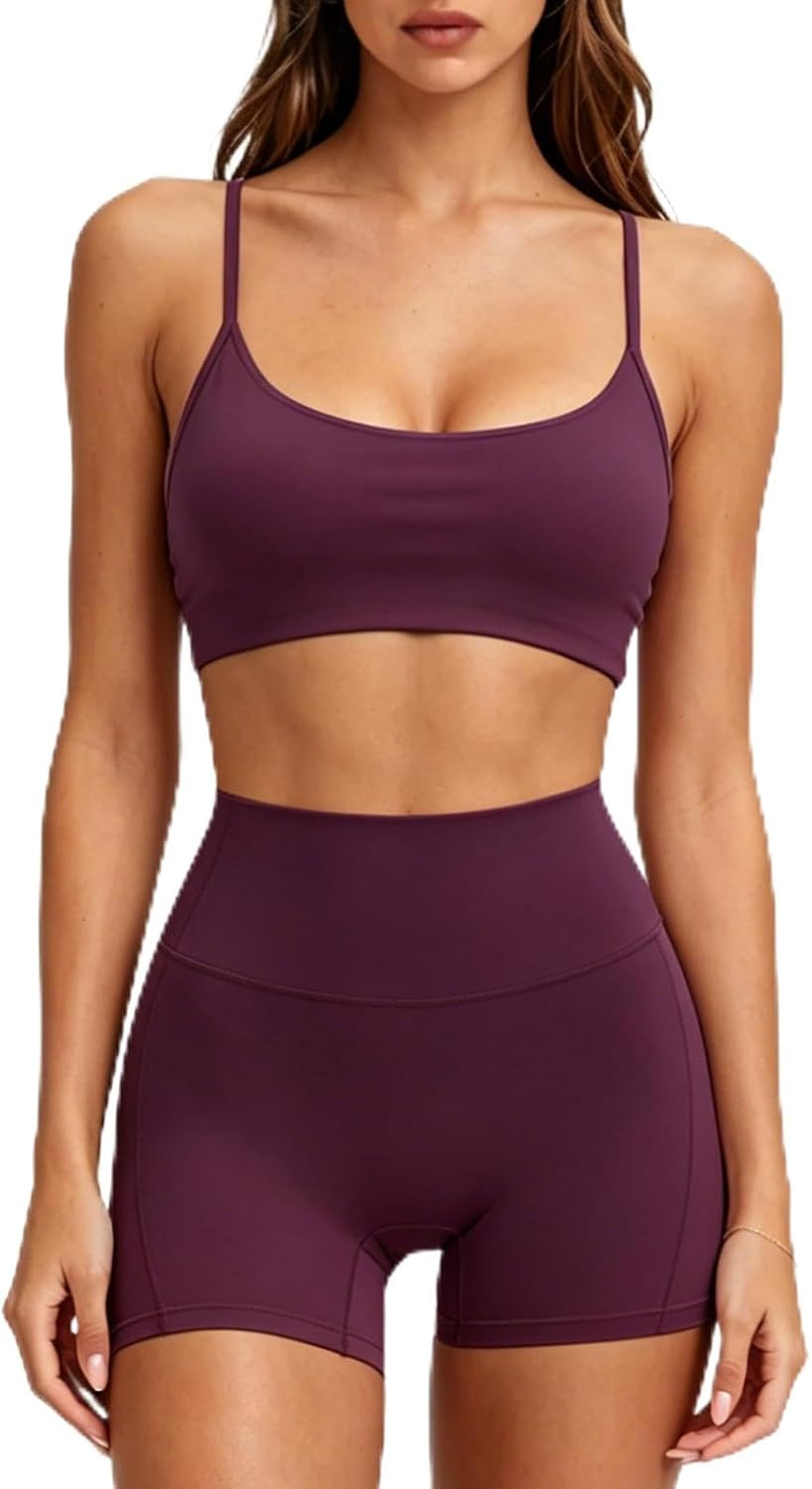 SUUKSESS 2 Piece Workout Sets for Women Padded Sport Top Bike Short Outfits | Amazon (US)