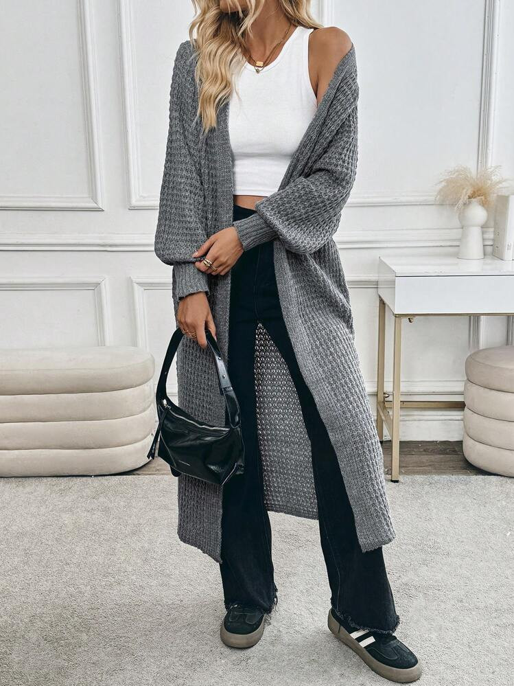 Chiquease Cardigan long de loisir à manches longues et poche, couleur unie, automne/hiver | SHEIN