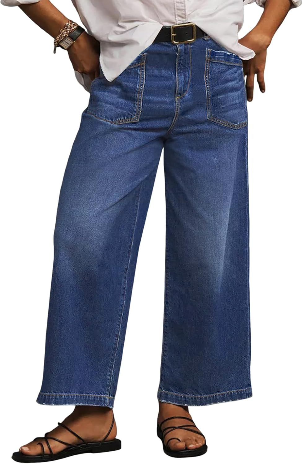 Eytino Plus Size Jeans for Women High Waisted Wide Leg Jeans Trendy Baggy Loose Stretchy Denim Pants with Pockets(1X-5X) | Amazon (US)