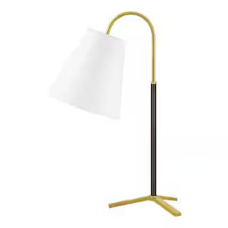Warrenton 21 in. Black with Gold Accents Table Lamp with Cone White Fabric Shade | The Home Depot