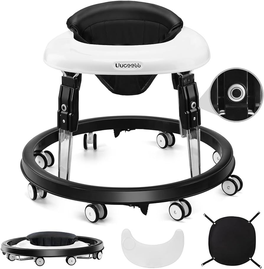 Uuoeebb One-Touch Folding Baby Walker, Anti-Roll 8-Wheel Round Chassis, 5-Speed Height Adjustment... | Amazon (US)