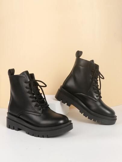 Minimalist Lace Up Front Combat Boots | SHEIN