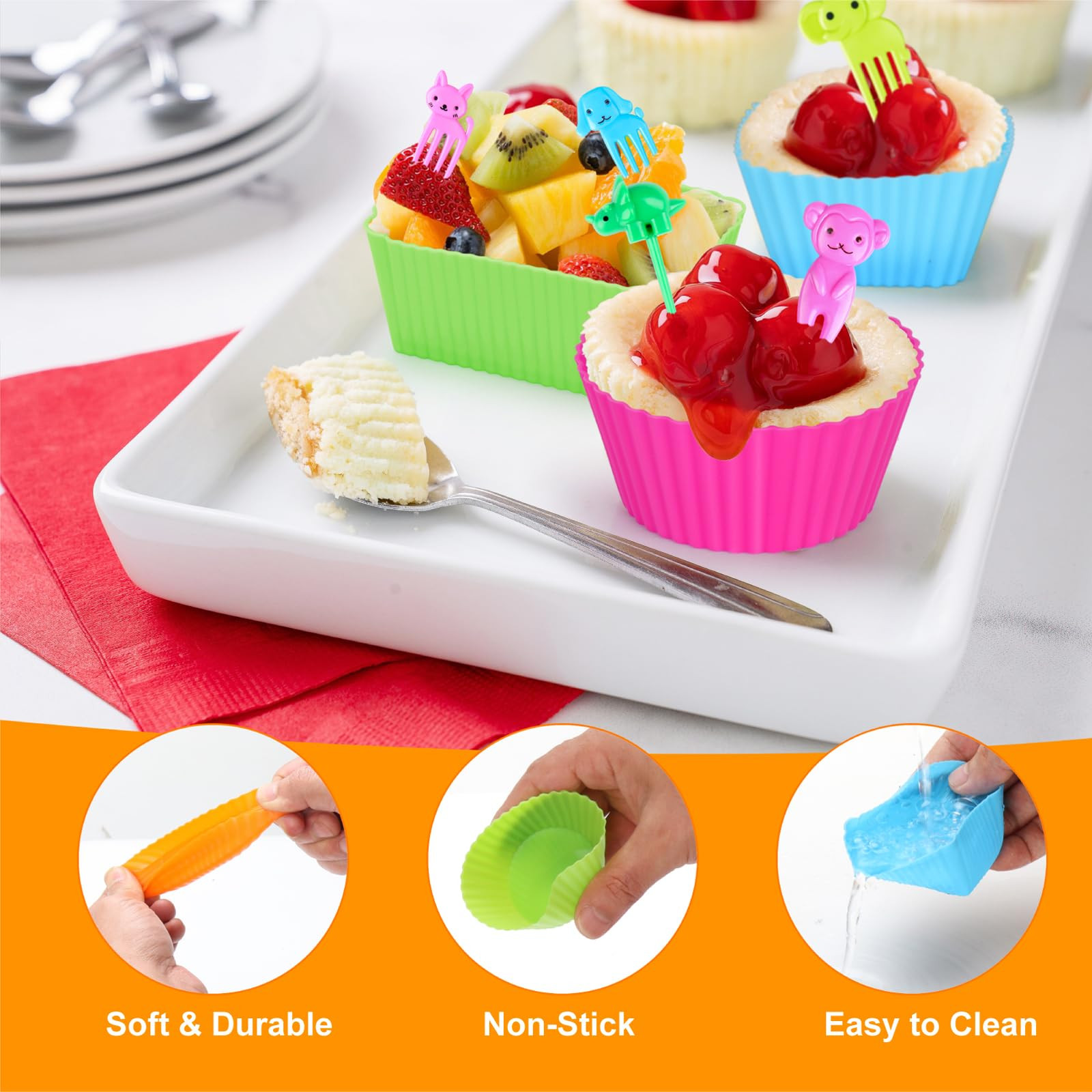 70 Pcs Silicone Lunch Box Dividers Set, Thicked Silicone Cupcake Liners for Baking, Reusable Lunc... | Amazon (US)
