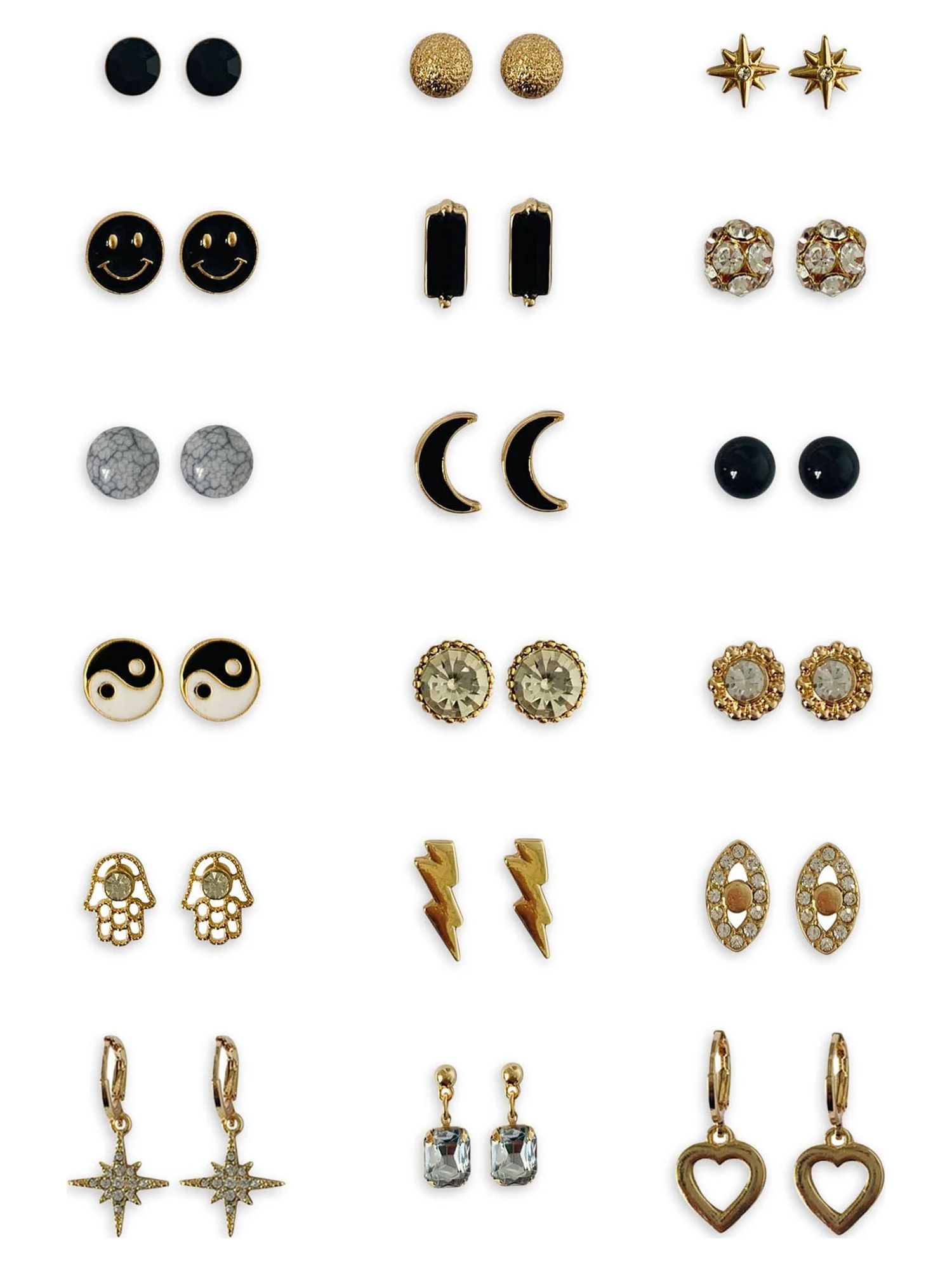 No Boundaries Neutral and Gold Earring Set, 18 Pack | Walmart (US)